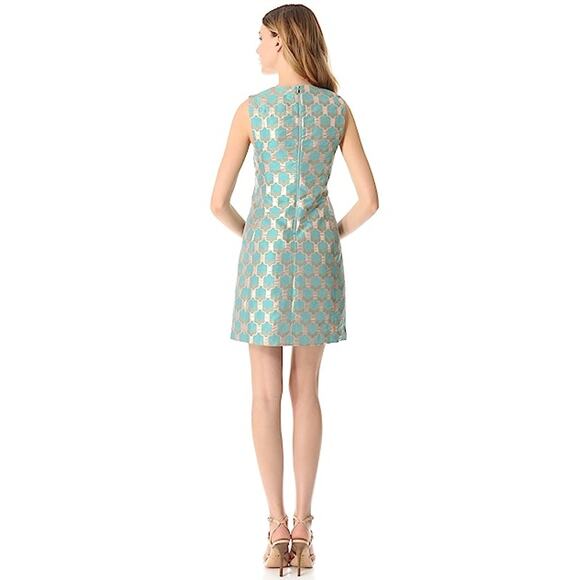 Diane von Furstenberg Akoni Metallic Jacquard Sheath Dress Aquamarine Copper 0 2 - Picture 3 of 16